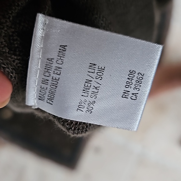 Theory Chocolate Brown Olive Sheer Deep V Silk Linen Double Strap Dress - Picture 4 of 5